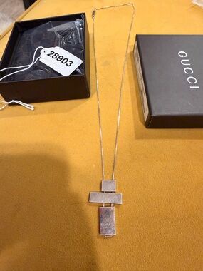 Gucci Silver Geometric Bar Pendant Necklace